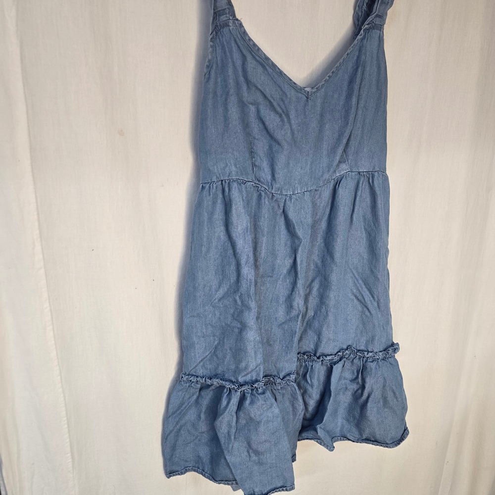 Altar'd State Chambray Tiered Dress Womens Medium Blue Lyocell Boho Ruffle Mini - Picture 2 of 5